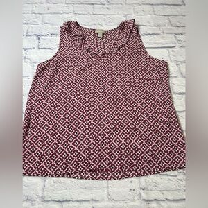 LOFT Burgundy/White/Black Patterned Sleeveless Top. Layer w/blazer or cardigan!